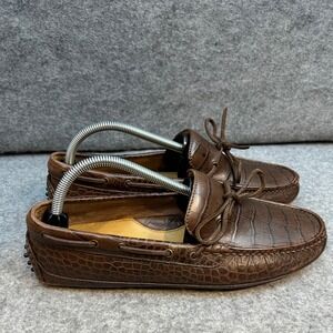 Cole Haan Brown Croc Embossed Leather Driving Moccasins Loafers Shoes Size 9